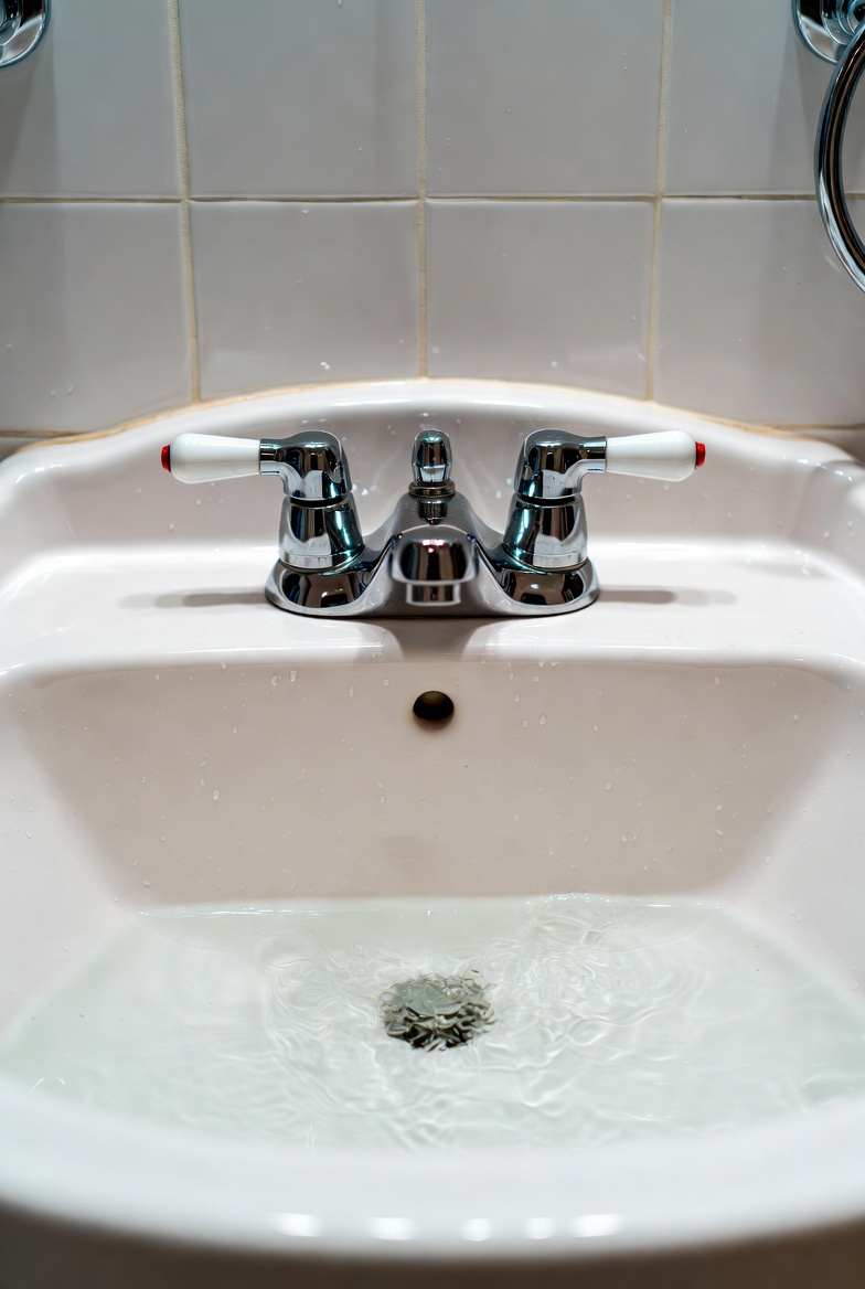 Standing water in sink caused by trap geometry problem