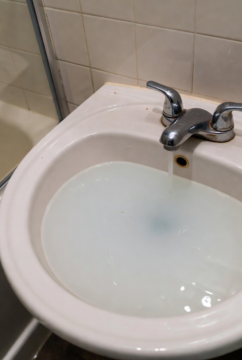 Sudden clog during use with standing water in sink
