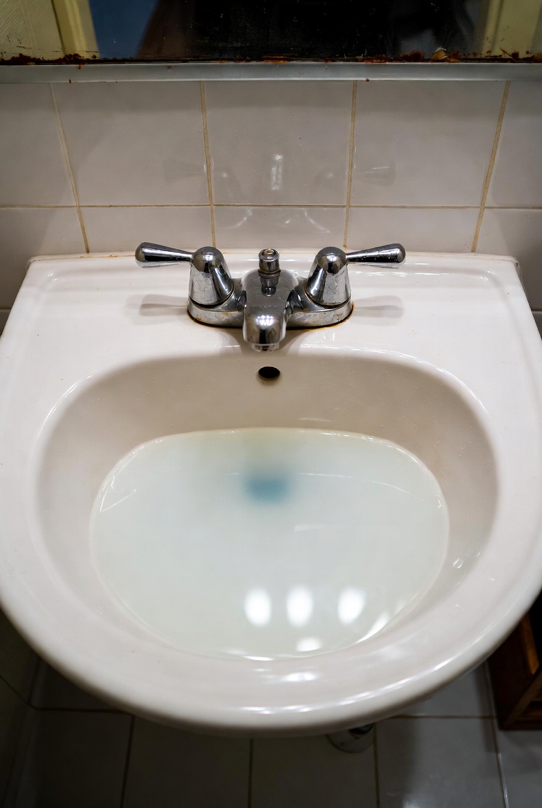 Random mid-use stop with water pooling in sink