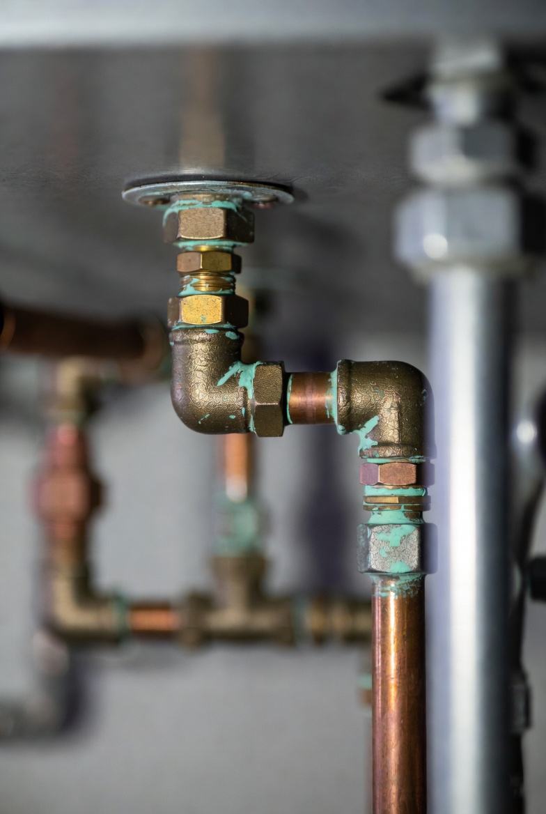 Upstairs hot branch line producing slick-feeling water