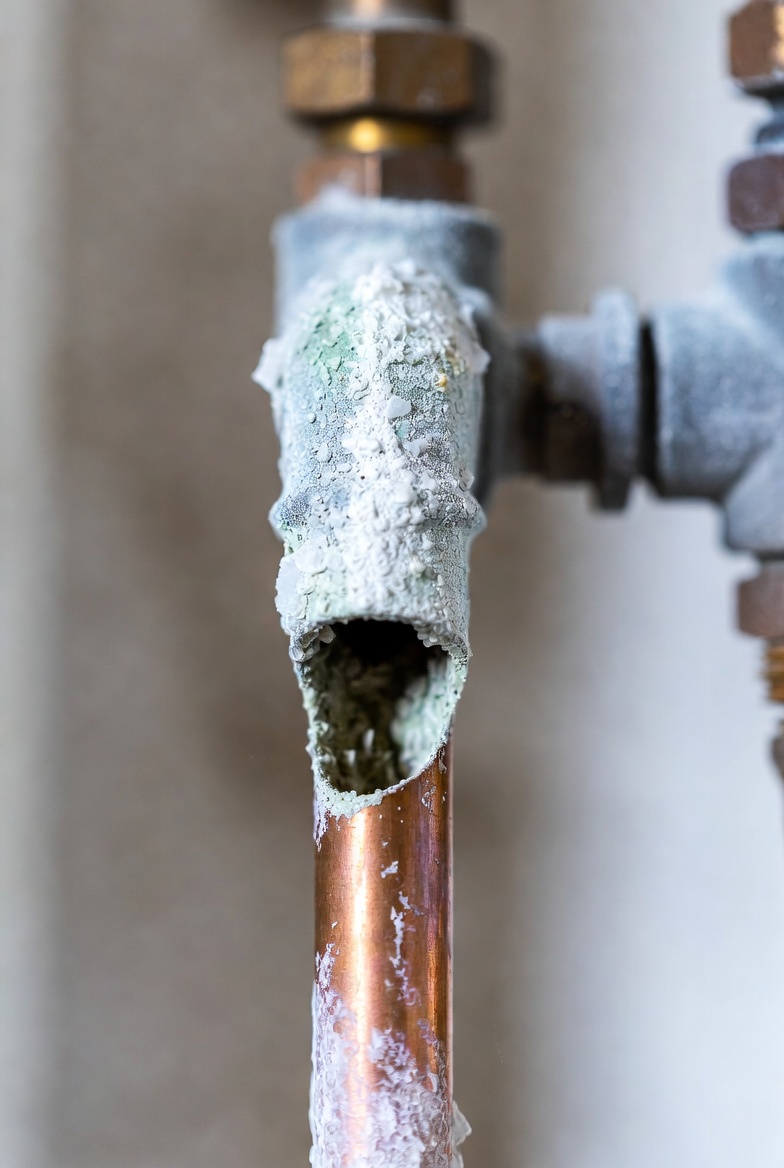 Mineral crust in hot line encouraging soap buildup