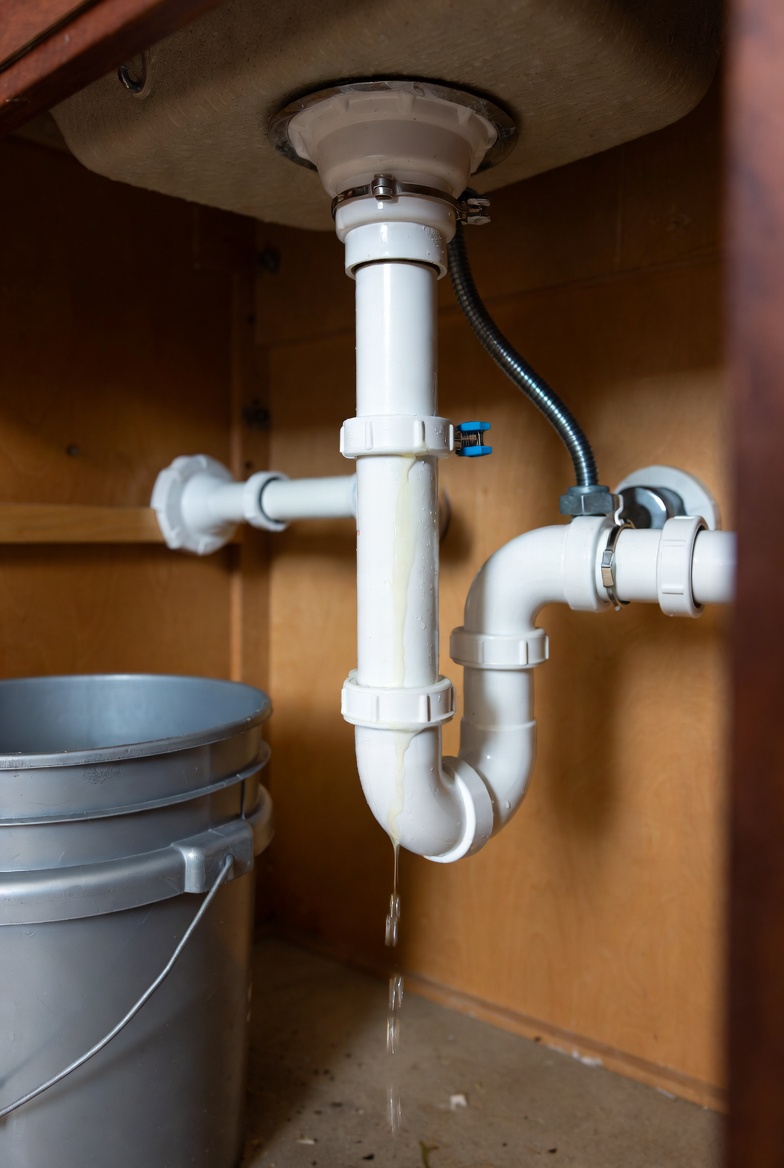 Under-sink plumbing disturbed after recent repair