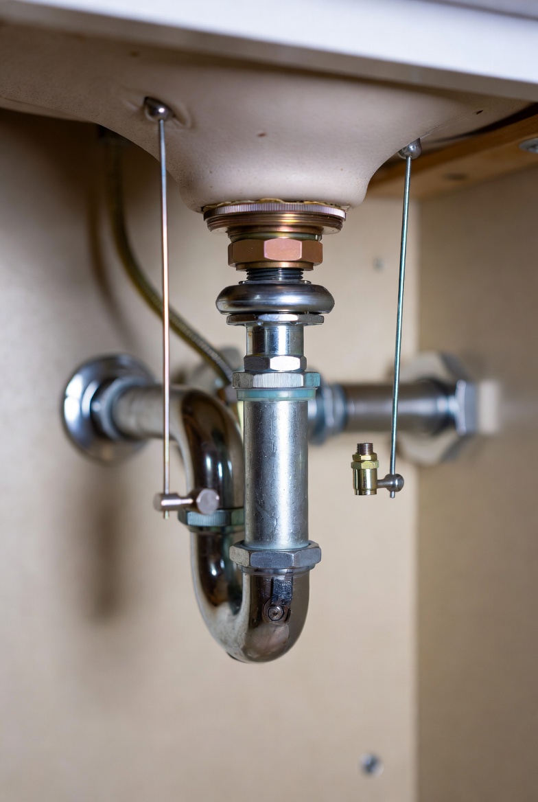 Disconnected pop-up linkage under a bathroom sink