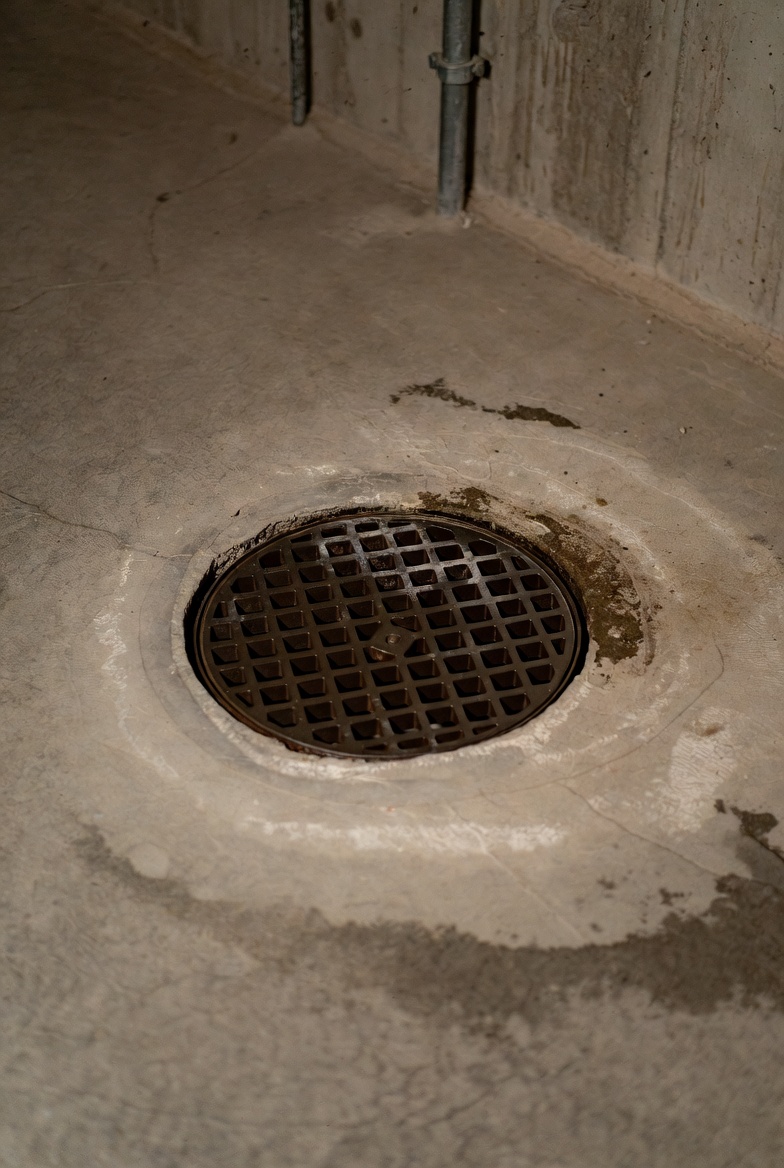 New whole-house filter installed with basement drains slow