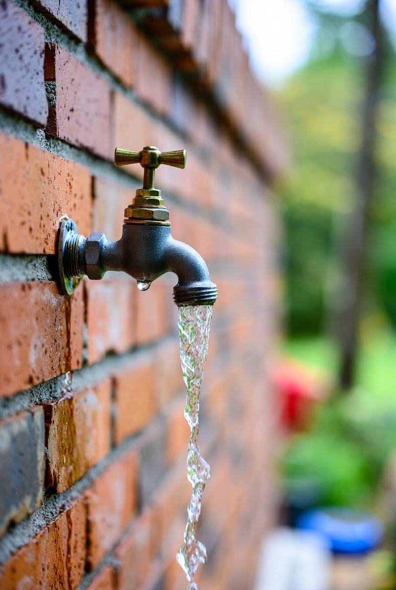 Pressure gauge attached to outdoor plumbing showing high reading