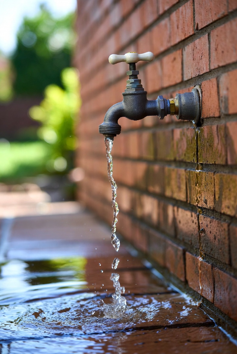 Person observing outdoor spigot while upstairs faucet is running