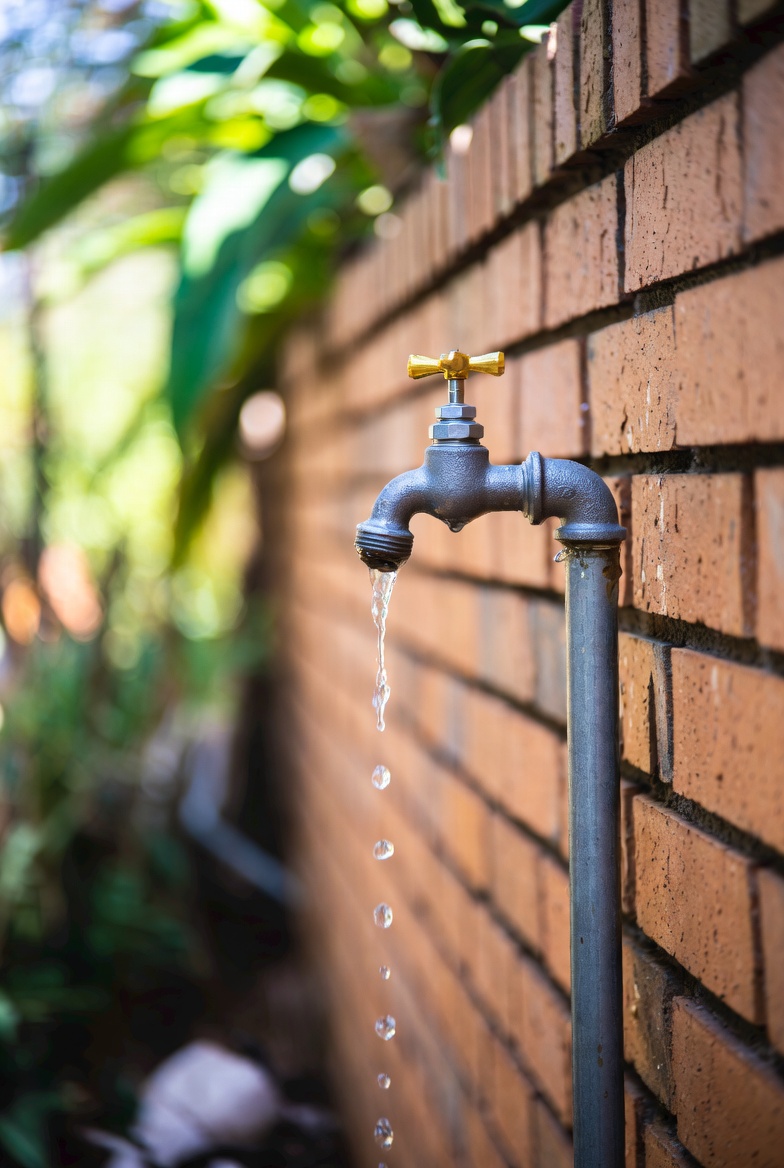 New hose reel installed at outdoor faucet with wet connection