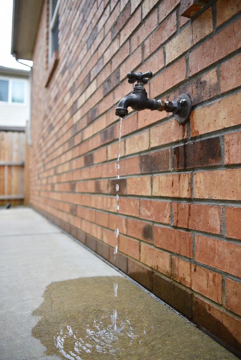 Spigot leaking during active irrigation cycle near lawn