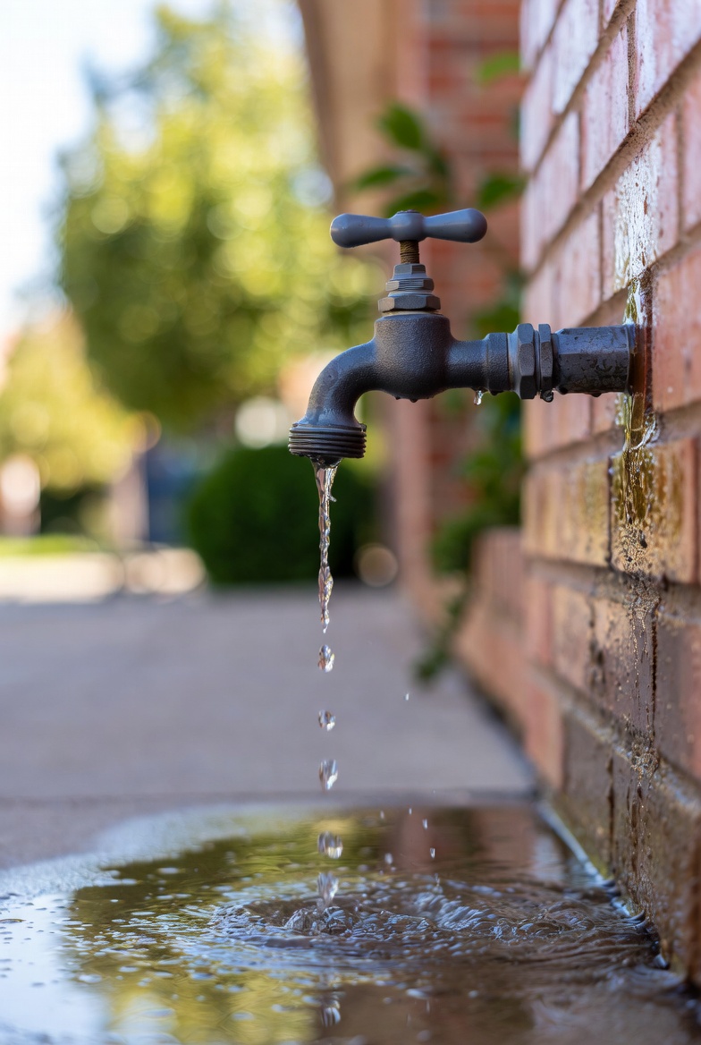 Spigot with small drip on a hot sunny day