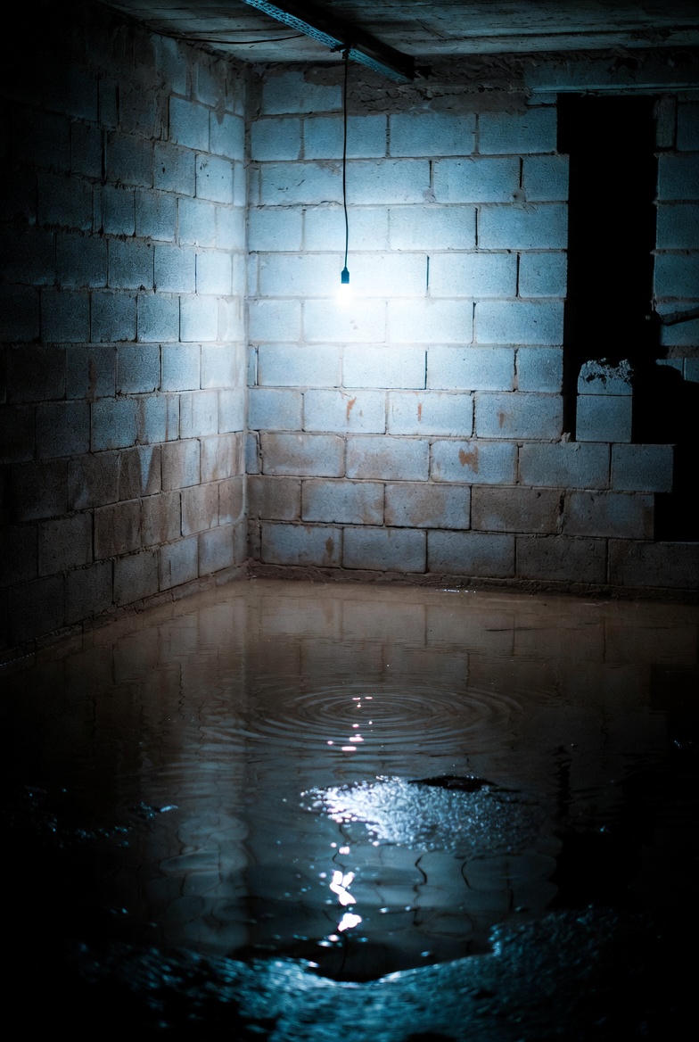 Basement drain with construction dust and new tile nearby