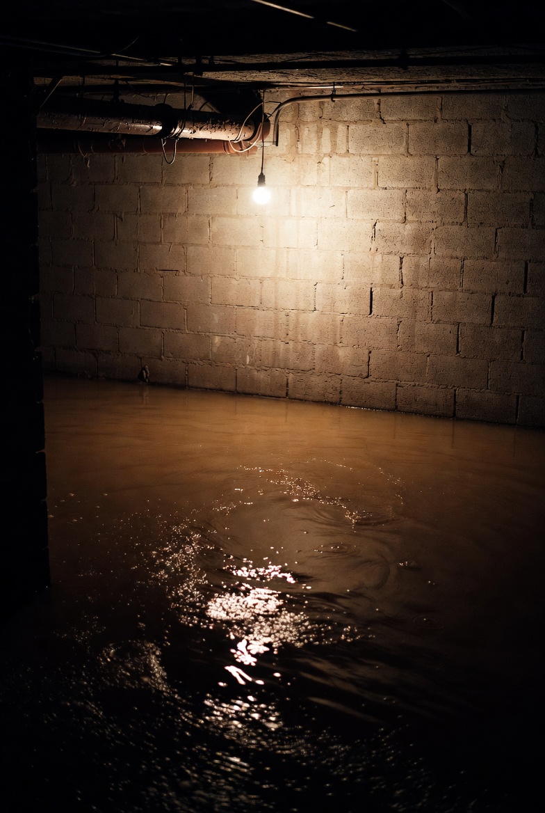 Floor drain with water rising during a downpour