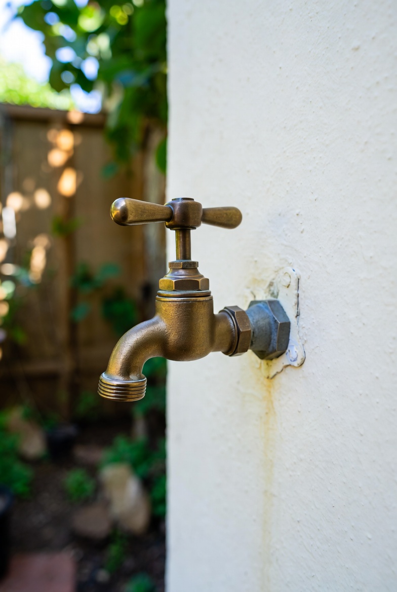 Close-up of dry outdoor spigot with no water flow